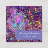 メイクアップアーティストパープルスターグリッター結晶 スクエア名刺 (正面)