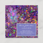 メイクアップアーティストパープルスターグリッター結晶 スクエア名刺 (裏面)