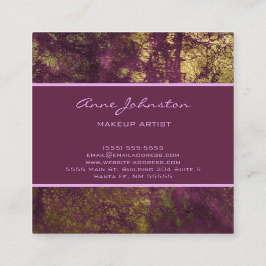 メイクアップアーティストパープルマーブル スクエア名刺 (裏面)