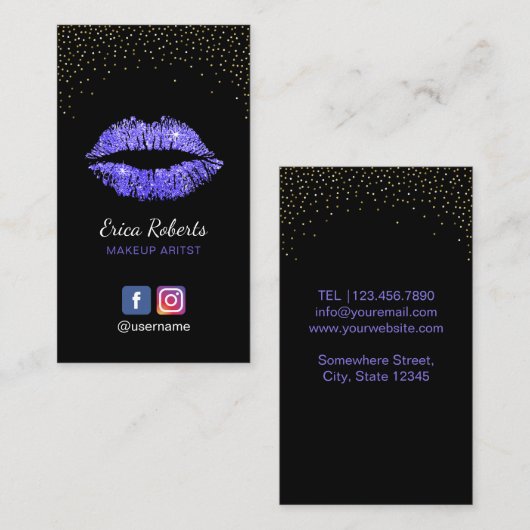 メイクアップアーティストパープルリップサロンソーシャルメディア 名刺 (正面/裏面)
