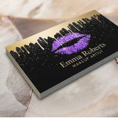メイクアップアーティストパープルリップ金ゴールドドリップスモダンブラック 名刺