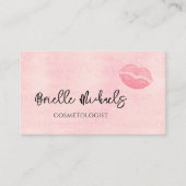 メイクアップアーティストパールピンクリップスティックキス美容学 名刺 (正面)