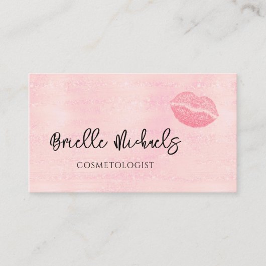 メイクアップアーティストパールピンクリップスティックキス美容学 名刺 (正面)