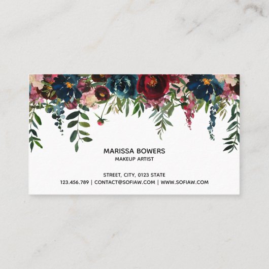 メイクアップアーティストビューティフルアイ美しいブルゴーニュフローラ 名刺 (裏面)