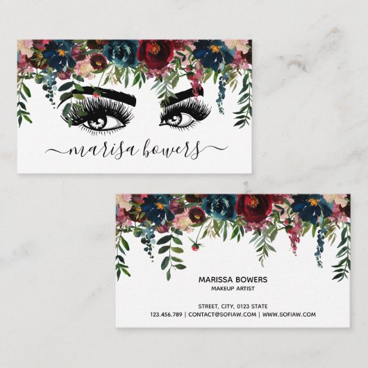 メイクアップアーティストビューティフルアイ美しいブルゴーニュフローラ 名刺 (正面/裏面)
