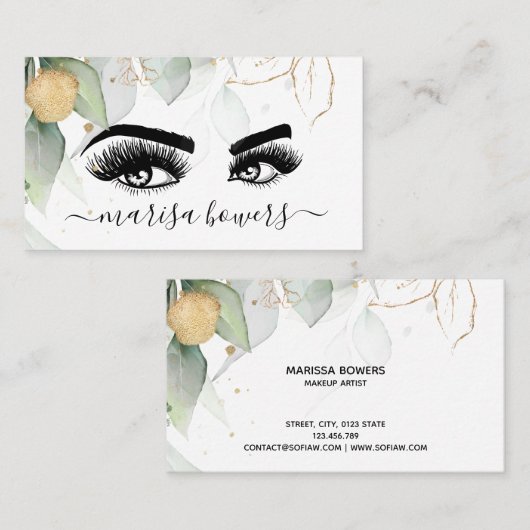 メイクアップアーティストビューティフルアイ美しい緑のフローラ 名刺 (正面/裏面)