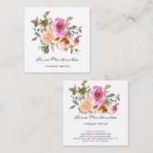 メイクアップアーティストピンクと桃フローラ水彩 スクエア名刺 (正面/裏面)
