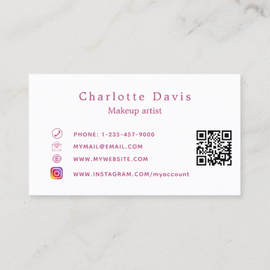メイクアップアーティストピンクの口紅QRコードビジネスカード 名刺 (裏面)