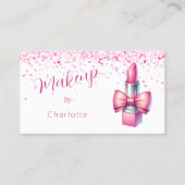 メイクアップアーティストピンクの口紅QRコードビジネスカード 名刺 (正面)