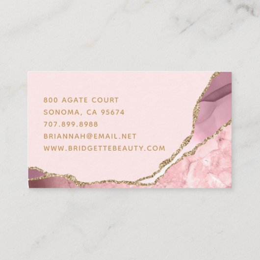 メイクアップアーティストピンクアゲイト金ゴールド名刺 名刺 (裏面)