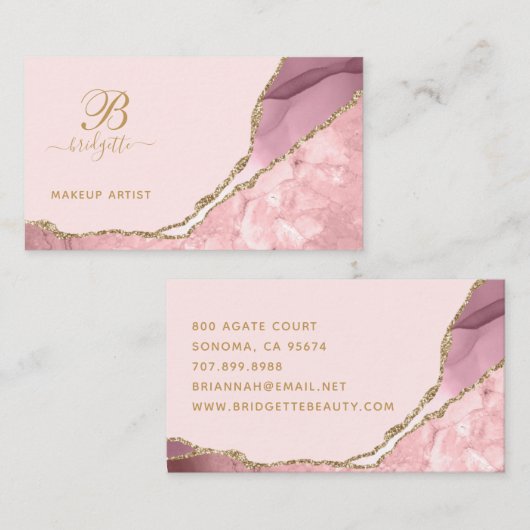 メイクアップアーティストピンクアゲイト金ゴールド名刺 名刺 (正面/裏面)