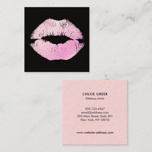 メイクアップアーティストピンクグリッターキスをするリップスクエア スクエア名刺 (正面/裏面)