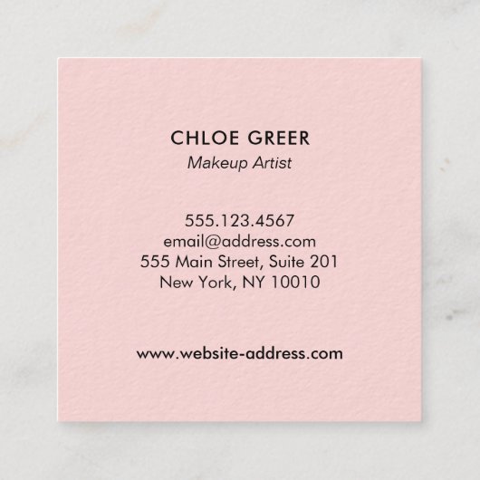 メイクアップアーティストピンクグリッターキスをするリップスクエア スクエア名刺 (裏面)