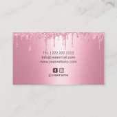 メイクアップアーティストピンクグリッタードリップスシックなリップサロン 名刺 (裏面)