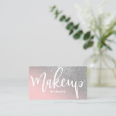 メイクアップアーティストピンクシルバーグリッタータイポグラフィ 名刺 (スタンド正面)
