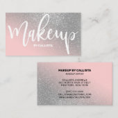 メイクアップアーティストピンクシルバーグリッタータイポグラフィ 名刺 (正面/裏面)