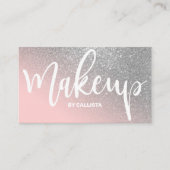 メイクアップアーティストピンクシルバーグリッタータイポグラフィ 名刺 (正面)