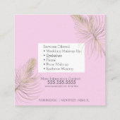 メイクアップアーティストピンクフェイク金ゴールド羽根サロン スクエア名刺 (裏面)