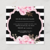 メイクアップアーティストピンクフローラブラックストライプ スクエア名刺 (裏面)