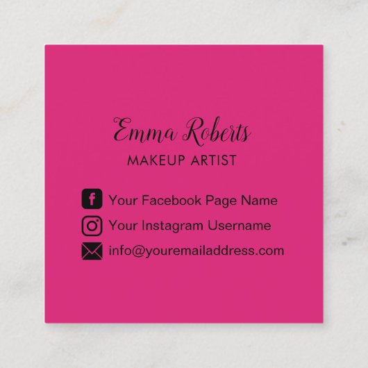 メイクアップアーティストピンクリップクイーンクラウン美しいサロン スクエア名刺 (裏面)