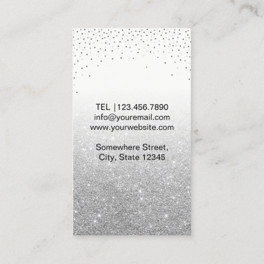 メイクアップアーティストピンクリップシックなシルバーグリッターサロン 名刺 (裏面)