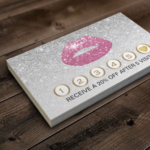 メイクアップアーティストピンクリップシルバーグリッターロイヤリティ ロイヤリティカード