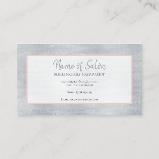 メイクアップアーティストピンクリップスティックキスシルバーグリッター 名刺 (裏面)