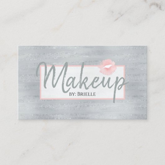 メイクアップアーティストピンクリップスティックキスシルバーグリッター 名刺 (正面)