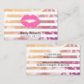 メイクアップアーティストピンクリップトレンディーストライプトロピカル 名刺 (正面/裏面)