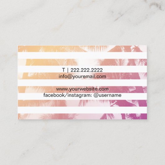 メイクアップアーティストピンクリップトレンディーストライプトロピカル 名刺 (裏面)