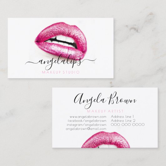 メイクアップアーティストピンクリップトレンディーセンスモダン 名刺 (正面/裏面)