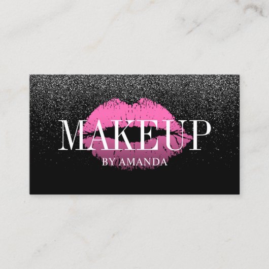 メイクアップアーティストピンクリップトレンディーブラックグリッター はっきりした 名刺 (正面)