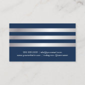 メイクアップアーティストピンクリップネイビーブルーモダンストライプズ 名刺 (裏面)