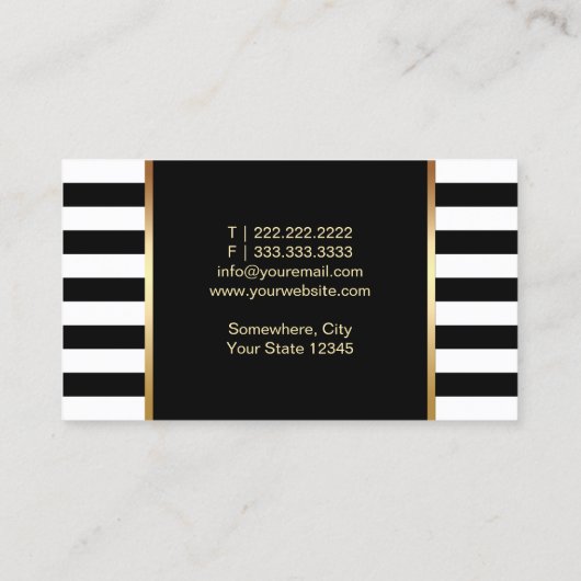メイクアップアーティストピンクリップモダン白黒ストライプ 名刺 (裏面)