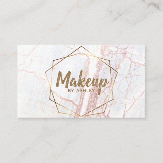 メイクアップアーティストピンク大理石幾何学模様 名刺 (正面)