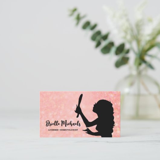 メイクアップアーティストピンク女の子らしい女の子美容師 名刺 (スタンド正面)