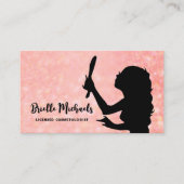 メイクアップアーティストピンク女の子らしい女の子美容師 名刺 (正面)