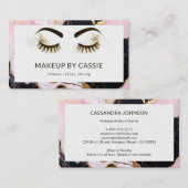 メイクアップアーティストピンク白黒大理石グリッターラッシュ 名刺 (正面/裏面)
