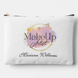 メイクアップアーティストピンク金ゴールドスタイリッシュロゴミニマル アクセサリーポーチ