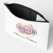 メイクアップアーティストピンク金ゴールドスタイリッシュロゴミニマル アクセサリーポーチ (見開き)