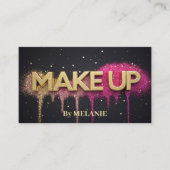 メイクアップアーティストピンク金ゴールドドリップストレンディーブラックグリッター 名刺 (正面)