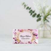 メイクアップアーティストピンク金ゴールドQRコードソーシャルメディア 名刺 (スタンド正面)