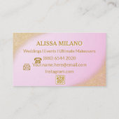 メイクアップアーティストピンク金ゴールドQRコードソーシャルメディア 名刺 (裏面)