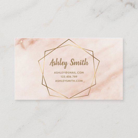 メイクアップアーティストピーチマーブルジオメトリックエレガント金ゴールド 名刺 (裏面)