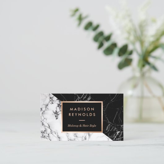 メイクアップアーティストファッショナブル混合白黒大理石 名刺 (スタンド正面)