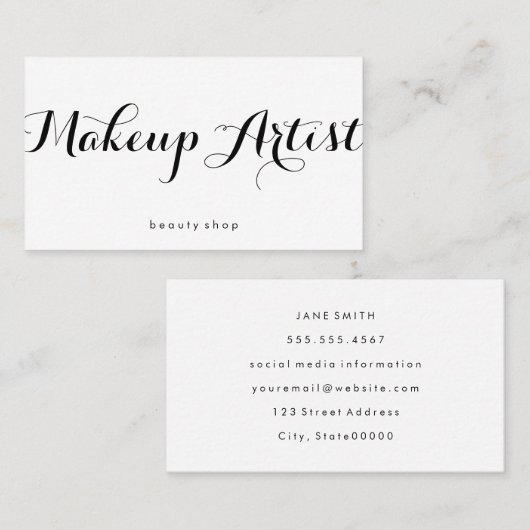 メイクアップアーティストファンシーフォントミニマリスト 名刺 (正面/裏面)