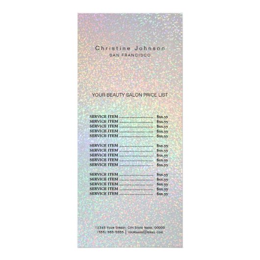 メイクアップアーティストフェイクレインボーグリッター価格表 ラックカード (正面)