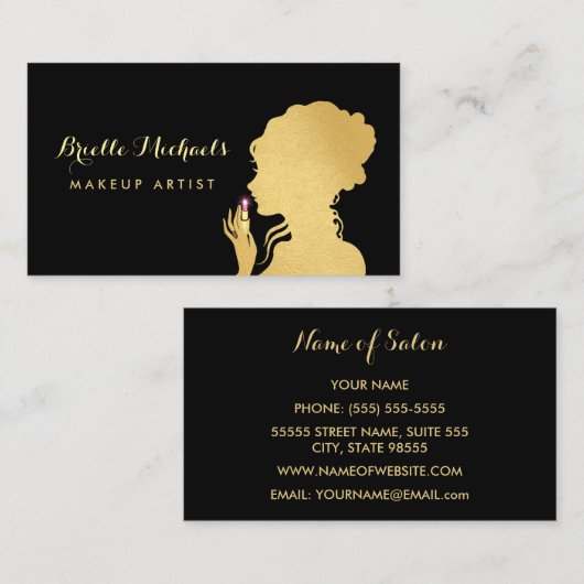 メイクアップアーティストフェイク金ゴールド女性ピンクグリッツ口紅 名刺 (正面/裏面)