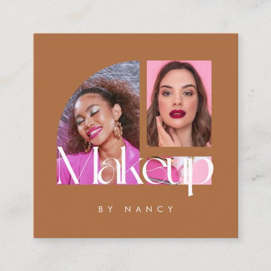 メイクアップアーティストフォトコラージテラコッタ スクエア名刺 (正面)