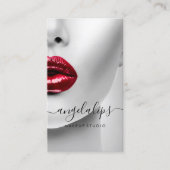メイクアップアーティストフォトレッドリップ口紅の光沢 名刺 (正面)